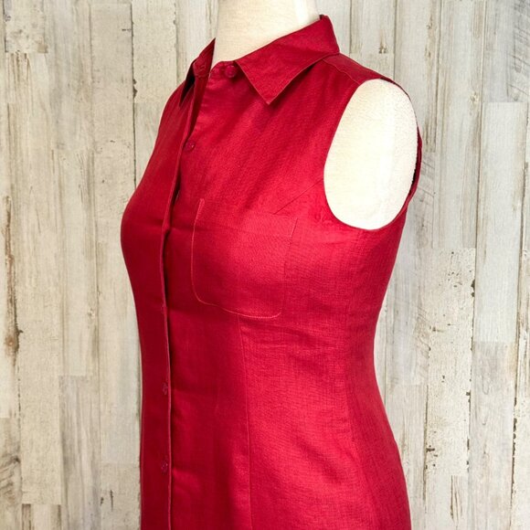 Talbots Red Vintage Irish Linen Sleeveless Button-Down Midi Dress Size Petite 2 - Picture 9 of 9